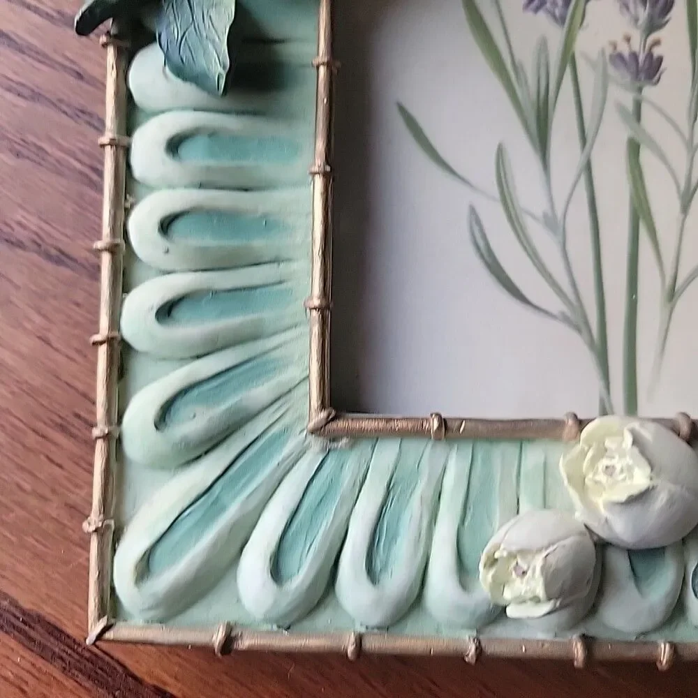 Vtg Ganz 3D Mint Green photo frame Magnolia Flowers Resin Rare Green Academia